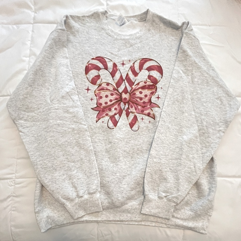 Gray Candy Cane with Bow Sweatshirt. Size L. NWOT